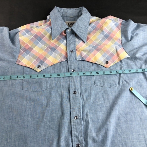 Vintage 70s 80s Lee Western Made in USA Chambray Pearl Snap VTG Shirt Size Large - Picture 6 of 10